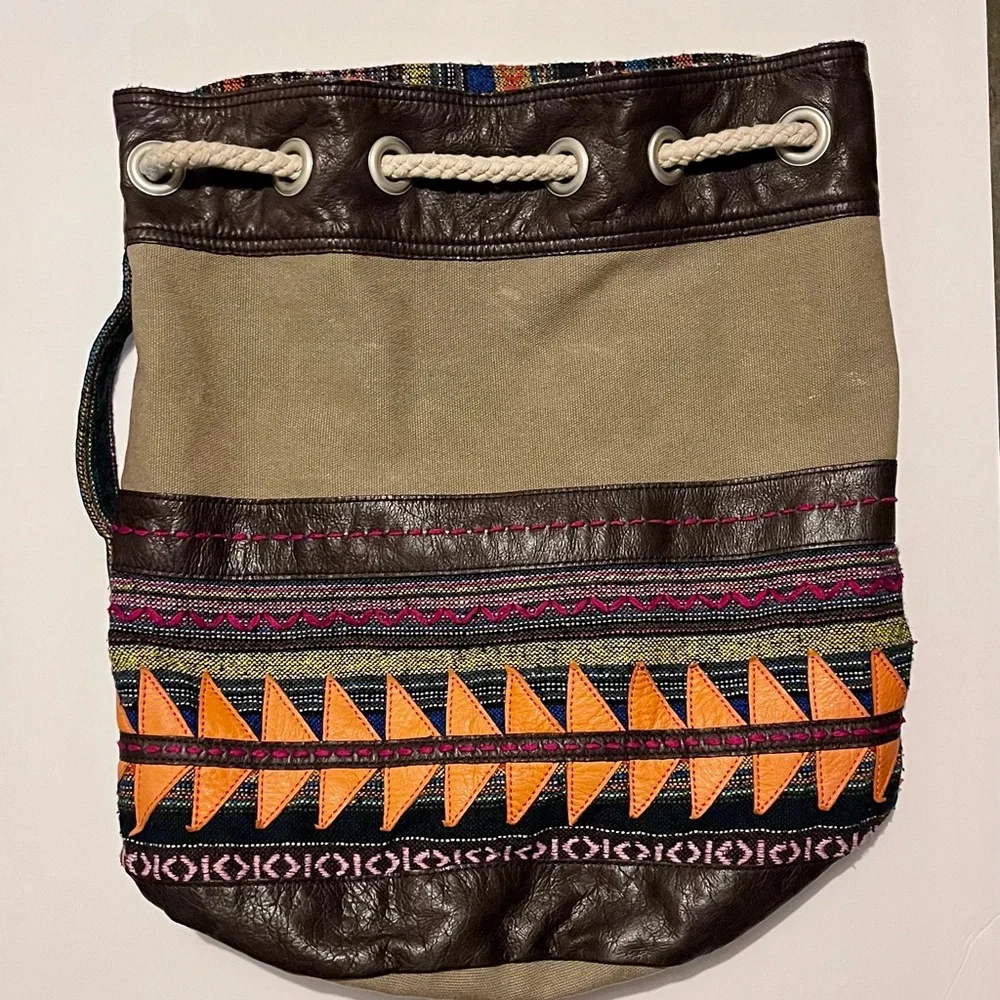 Toms Brown and Orange BOHO Patterned Bucket Bag